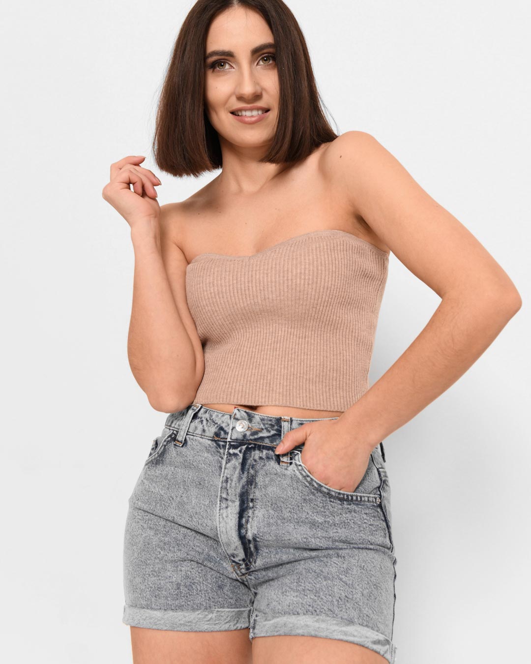 Бежевый топ без рукавов 43386